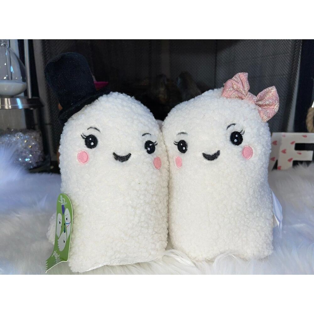 GHOST PARTY Viral Plush Ghost Couple Weighted Bottom 9.5 in Halloween Decor NWT